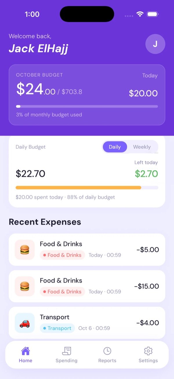 Masrouf home: October budget, daily budget left today, and recent expenses