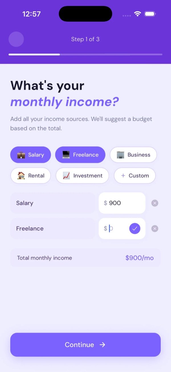 Onboarding step 1: add your income