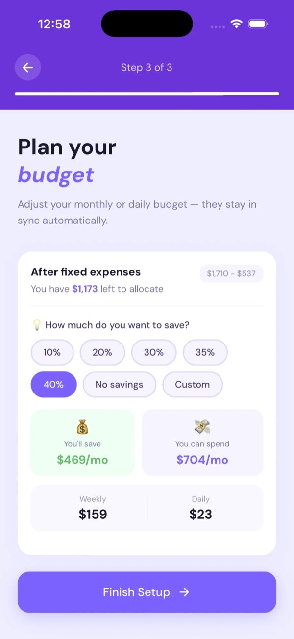 Onboarding step 3: plan your budget and choose how much to save